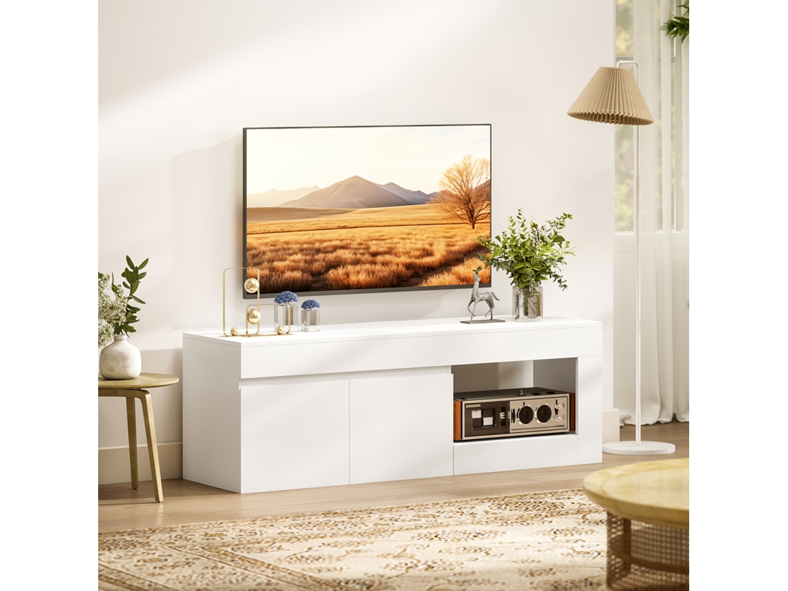 Móvel para TV 60 Polegadas 140x40x48cm Duas Portas Prateleira Aberta Branco | S/MARCA