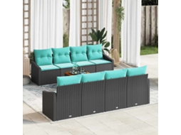 Vidaxl Conjunto De Sofá De Jardim Com Almofada 9 Pcs Preto Vime Pe