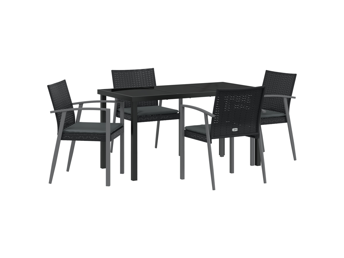 Conjunto 5 Conjunto De Jantar Para Jardim Vidaxl Preto Vime Pe (140 X 70 X 73 Cm)