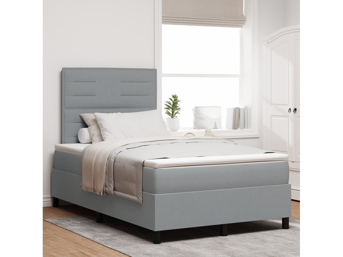 Cama Box Com Colchão E Luz De Led Cinza Claro, 120 X 200 Cm Tecido