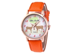 Relógio de Quartzo Vintage Estilo Estudante Pulseira de Couro Pu Laranja