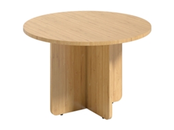 Mesa De Centro Redonda, Mesa De Sala De Estar Em Bambu Com Base Em Cruz, Natural.