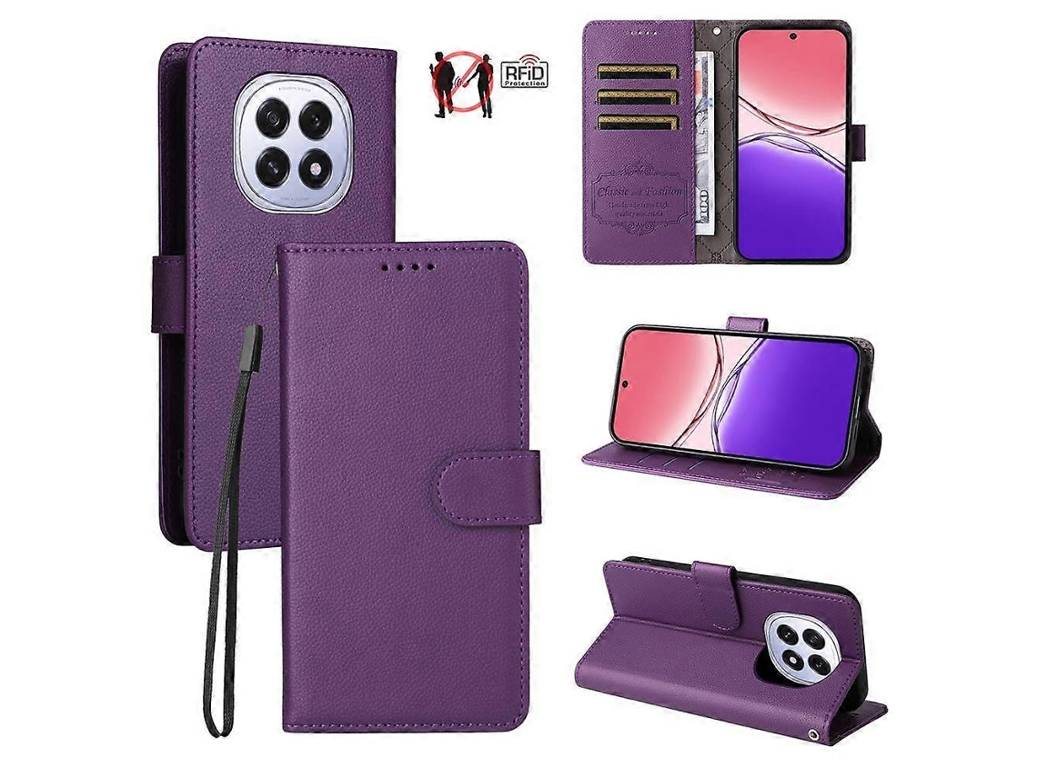 Capa Carteira De Couro Com Textura De Lichia E Bloqueio Rfid Para 3 Cartões, Compatível Com Oppo F29 5g Global.