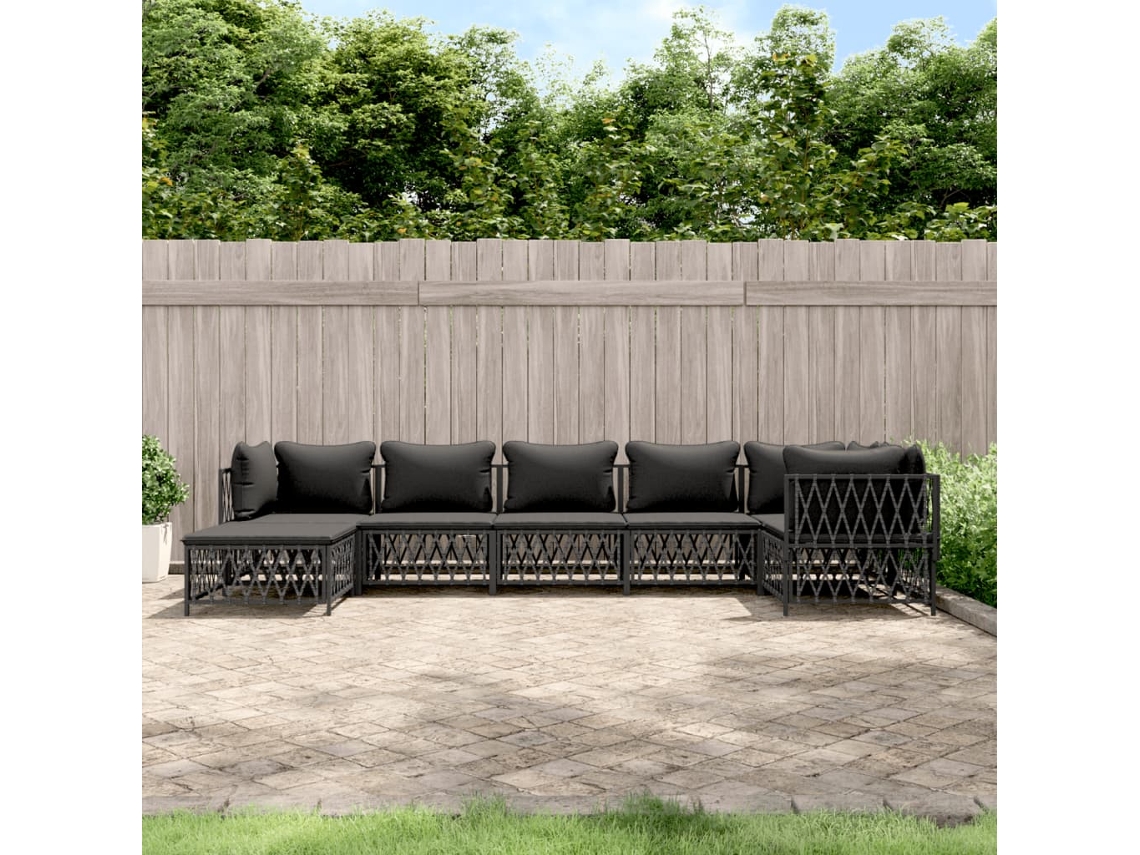 Vidaxl 7 Pcs Conjunto Lounge De Jardim Com Almofadões Aço Antracite