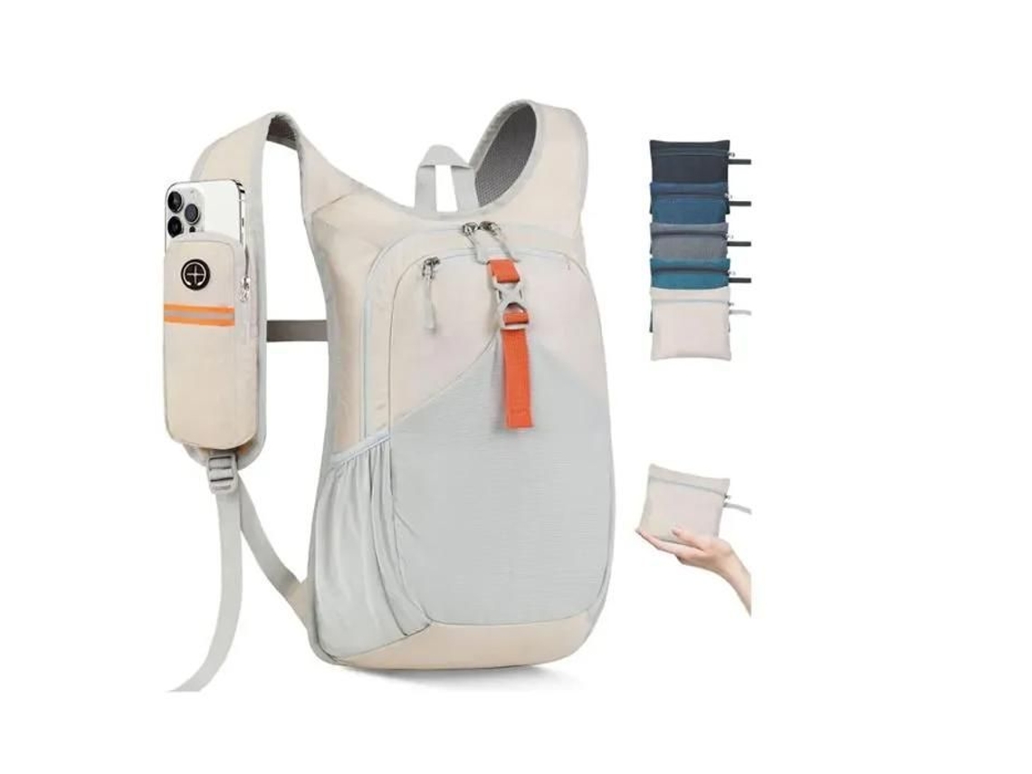 Mochila De Caminhada Pequena, Leve E Dobrável De 15 Litros, Para Camping E Viagens, Unissex, Bege