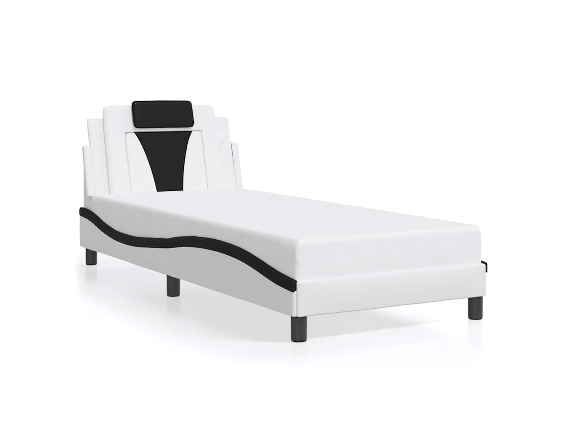 Estrutura de Cama Viana Couro Artificial Branco e Preto Sem Colchão