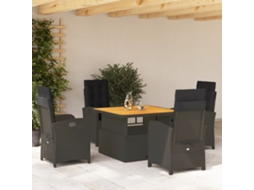 Vidaxl 5 Pcs Conjunto De Jantar P/ Jardim C/ Almofadões Vime Pe Preto
