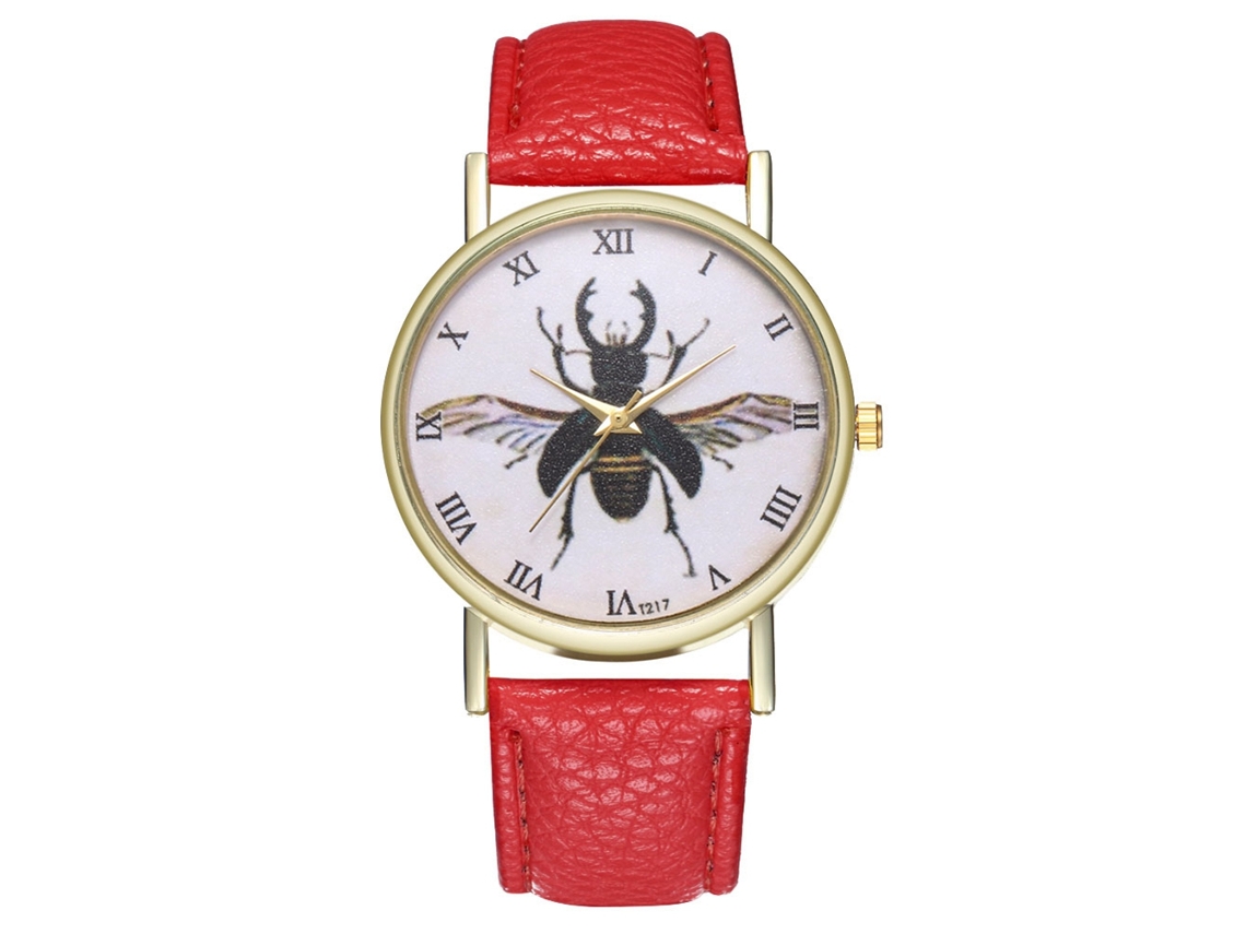 Reloj De Pulsera De Cuarzo Para Parejas Con Correa De Pu, Dial Redondo Y Diseño Fashion (rojo)