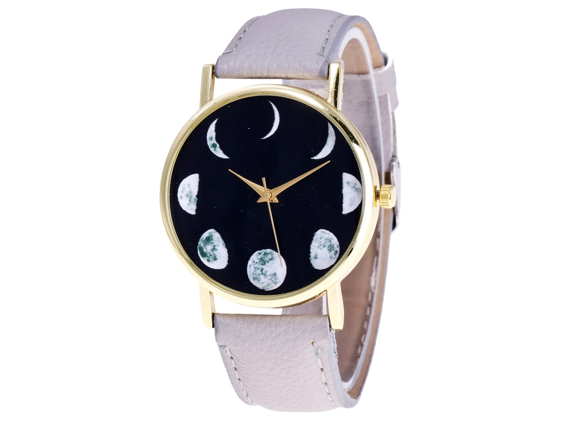 Reloj De Cuarzo De Piel Pu Moda Para Parejas Con Correa Gris