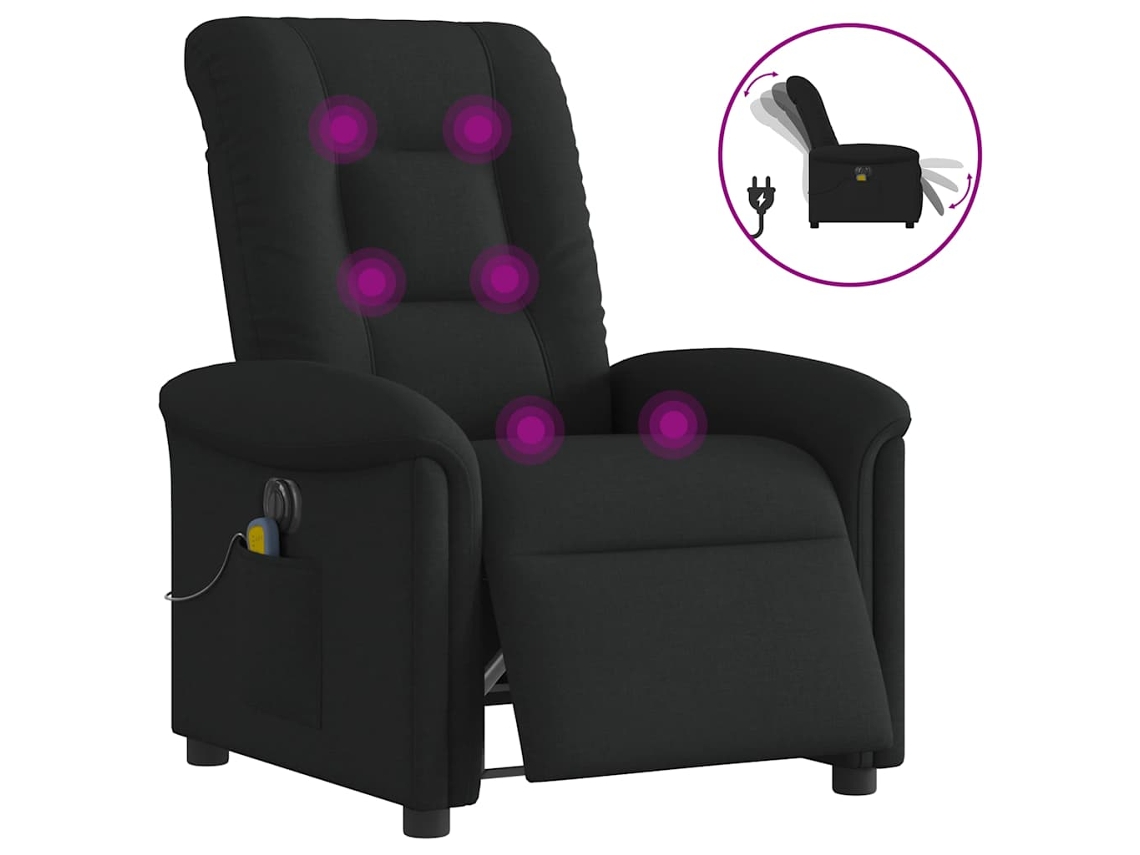 Vidaxl Poltrona Reclinável De Massagens Elétrica Tecido Preto