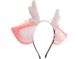 Tiara De Orelhas De Rena De Pelúcia Rosa E Branca, Macia E Leve.