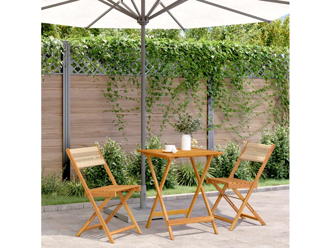 Vidaxl 3 Pcs Conjunto De Bistrô Polipropileno/madeira Maciça Bege