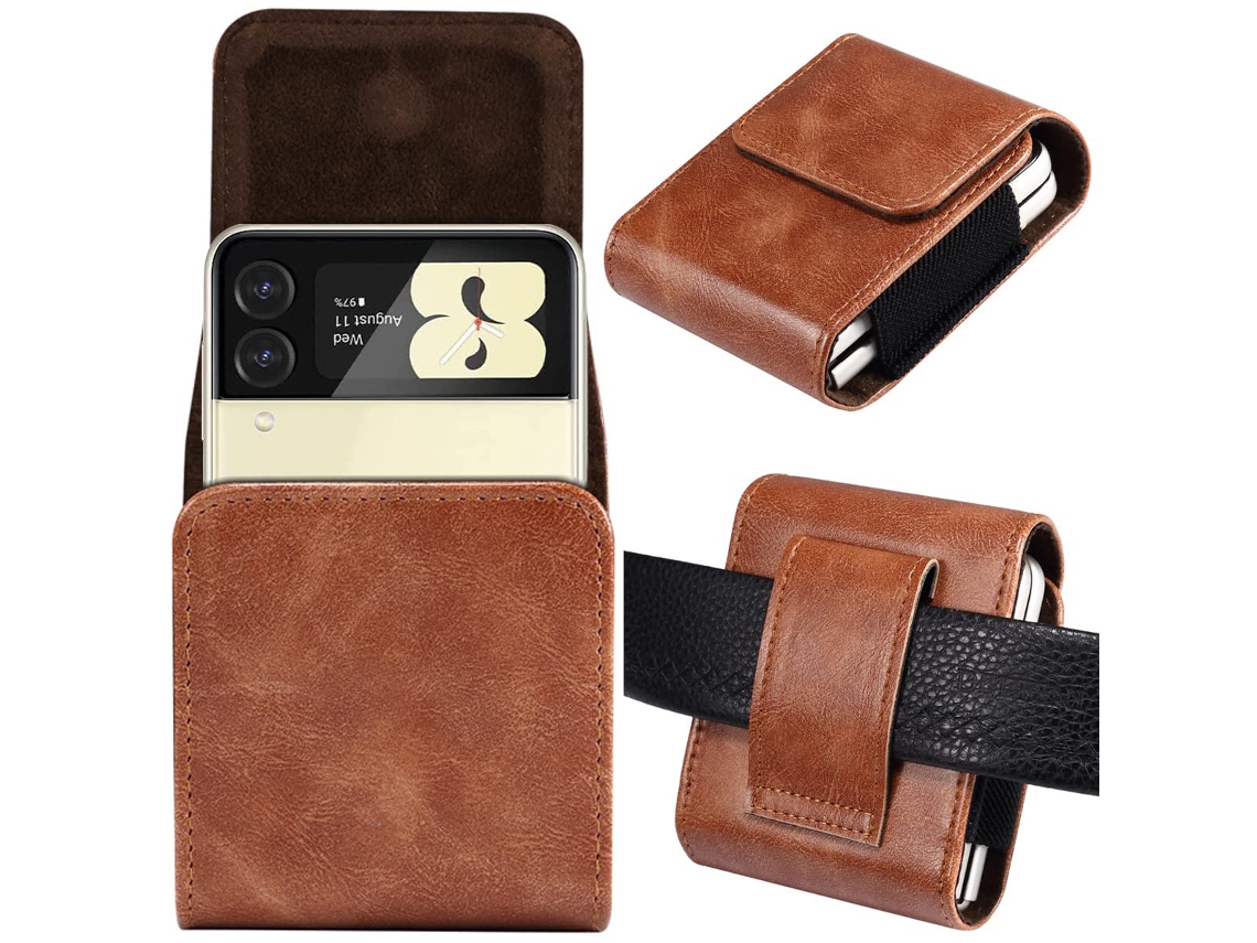 Capa De Couro Para Samsung Galaxy Z Flip 4, Com Presilha Para Cinto Marrom Panoona