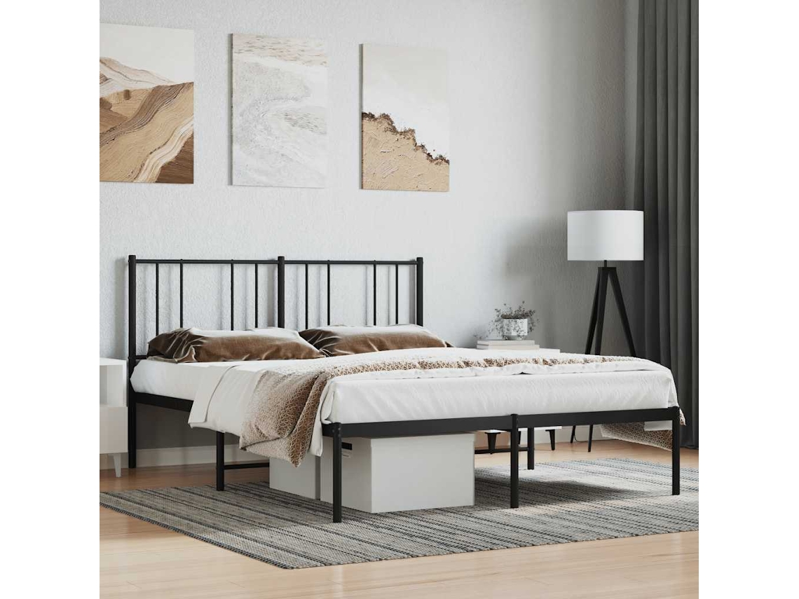 Vidaxl Estrutura De Cama Com Cabeceira 120x200 Cm Metal Preto