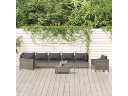 Vidaxl 8 Pcs Conjunto Lounge De Jardim C/ Almofadões Vime Pe Cinzento