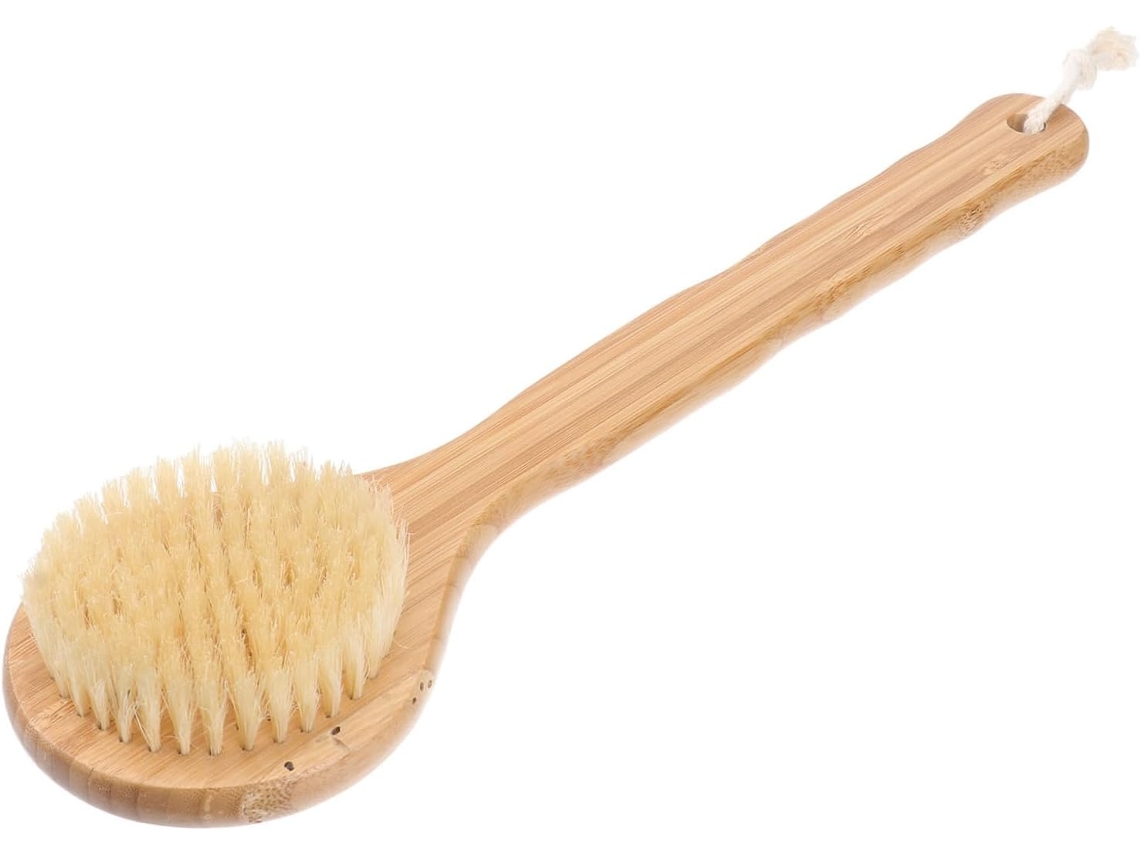 Escova De Banho Healvian Com Cerdas Naturais, Escova Esfoliante Corporal Com Cabo Longo Para Remover Impurezas E Excesso