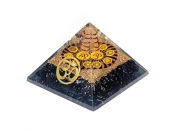 Orgonite Chakra Pirâmide Turmalina Preta Com Ohm - 7x7x6cm