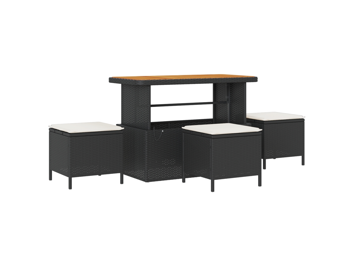 Conjunto 4 Conjunto De Jantar Para Jardim Vidaxl Preto Vime Pe