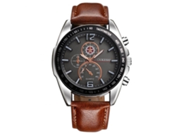 Relógio de pulso masculino analógico de quartzo com pulseira de PU macia (marrom e preto)