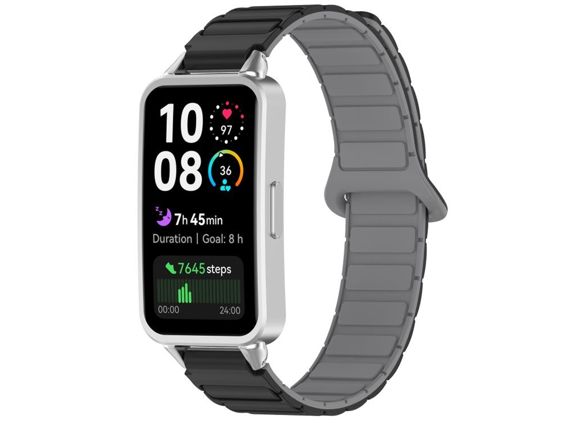 Bracelete para Huawei Band 10 / 9 / 8 Silicone Magnético Bicolor Preto e Cinza XIAOMOYU