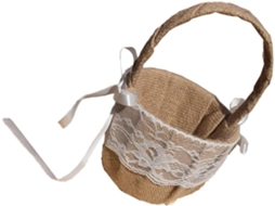 Cesta De Flores Portátil E Prática, Tecida Em Juta E Renda, Para Casamentos.