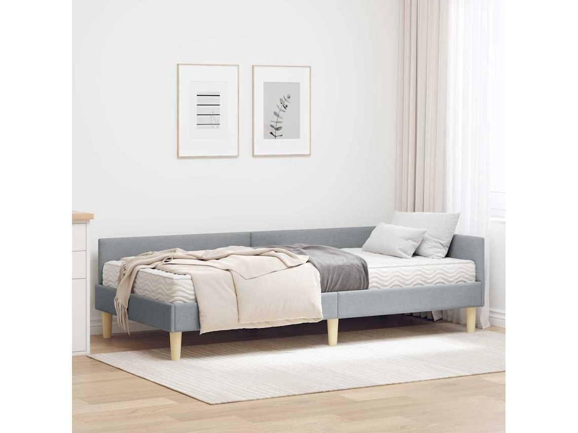 Vidaxl Estrutura De Cama De Canto Com Colchão 2 Unid. Cinzento-claro