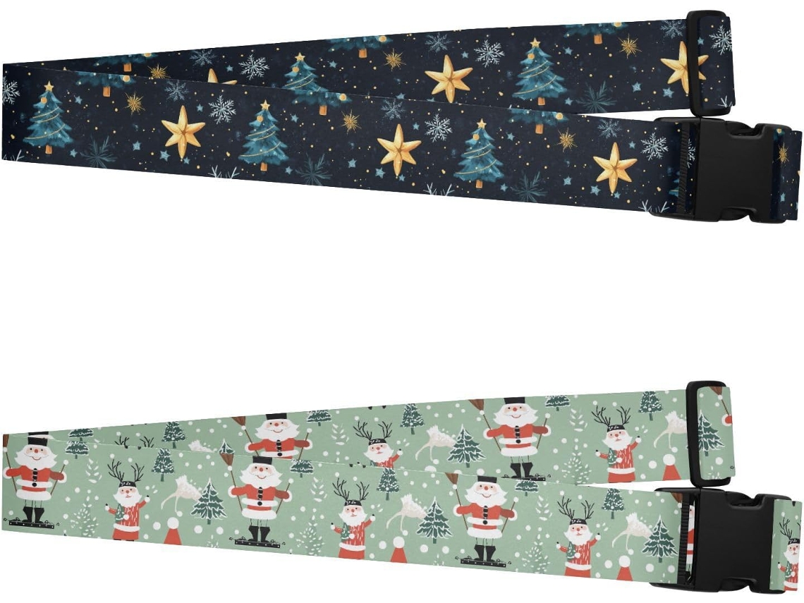 Conjunto De 2 Alças Douradas Bagagem Com Estampa Árvore Natal, Alças Ajustáveis Malas Bolsas De Viagem