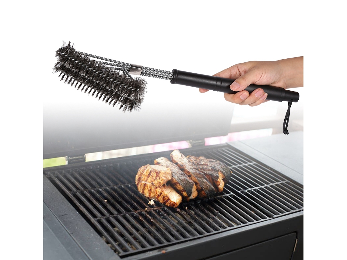 Escova de limpeza para churrasco de aço inoxidável com cabo