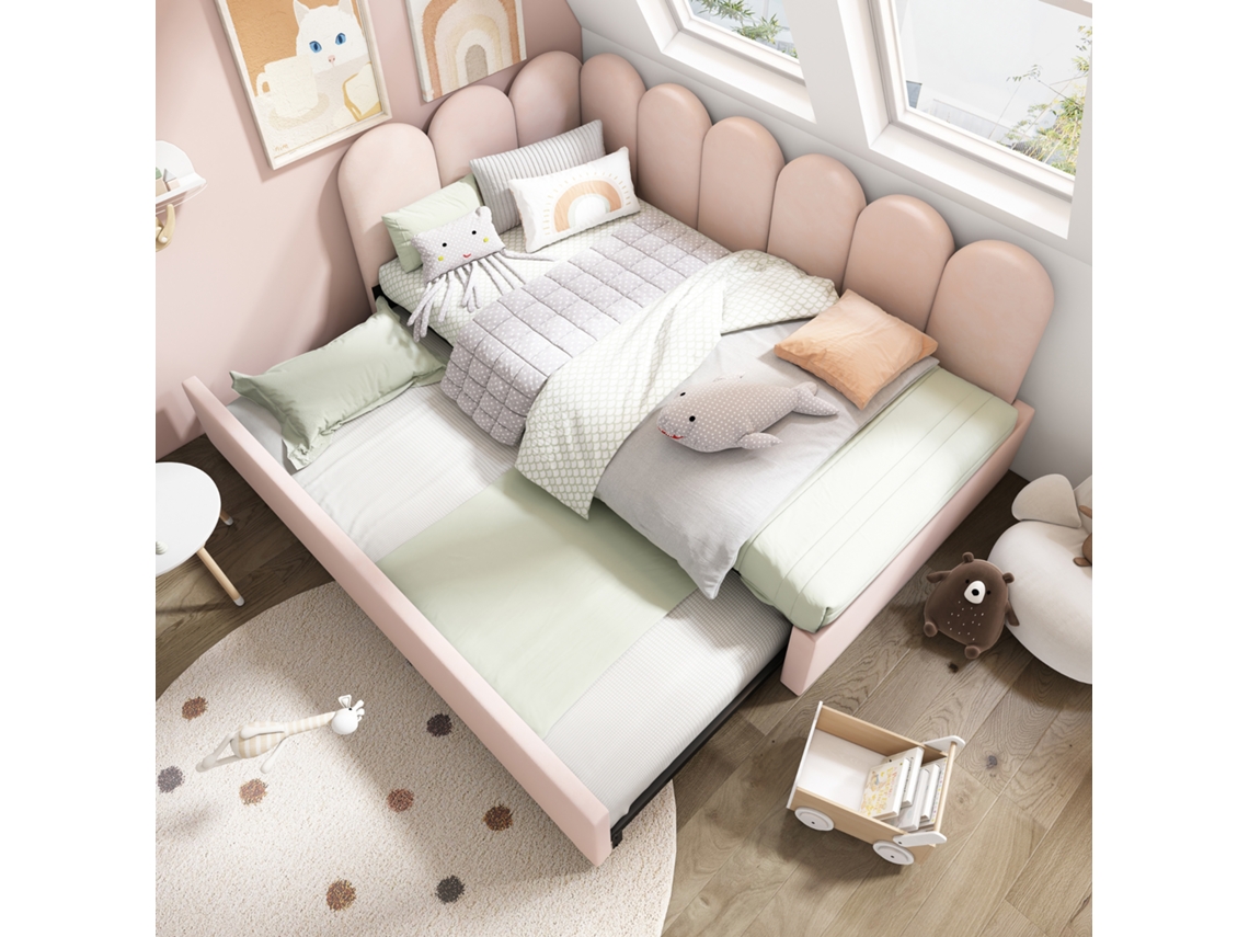 Cama Estofada De Dia 90x200cm, Sofá-cama Com Cama Reclinável 90x190cm, Berço Com Estrutura De Ripas, Veludo, Rosa, Sem Colchão-op