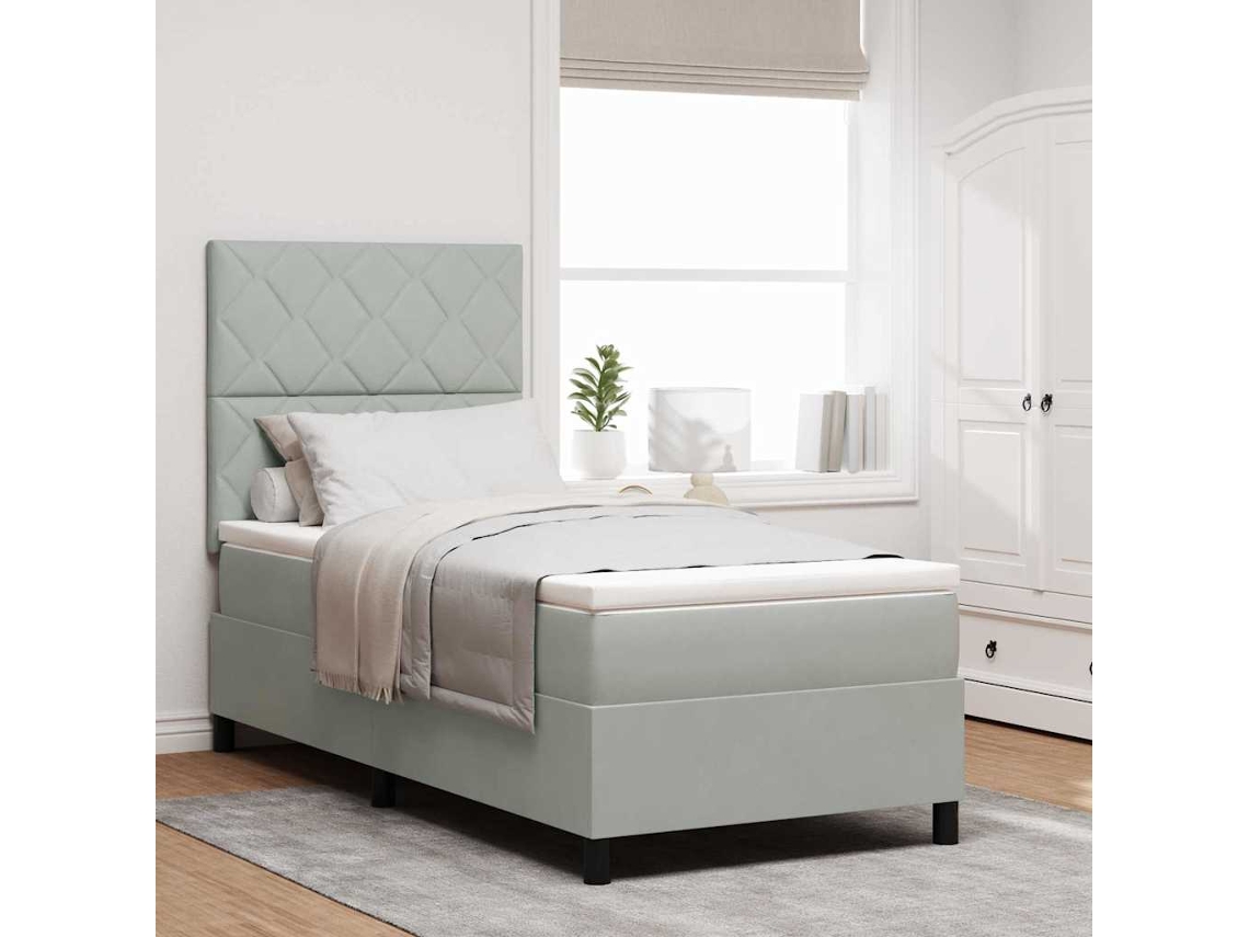 Vidaxl Cama Box Spring Led Cinzento-claro 90 X 190 Cm Veludo