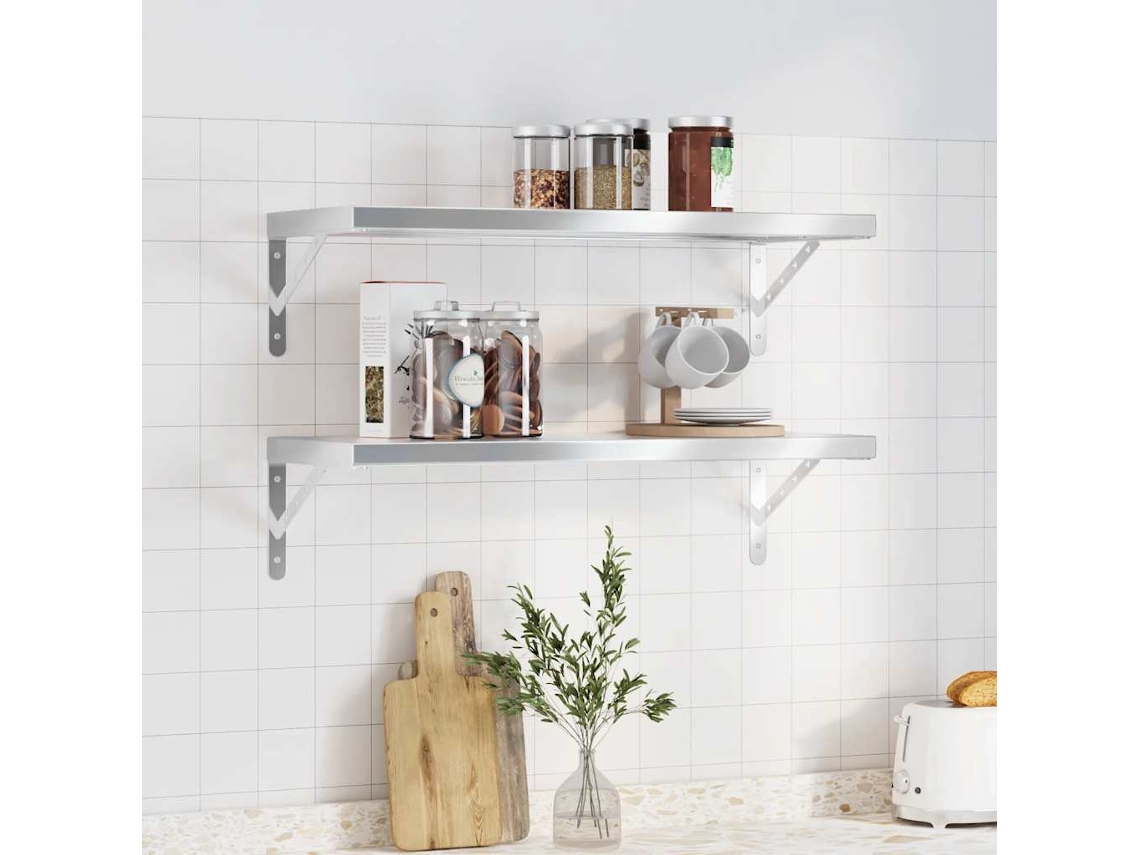 Vidaxl Prateleiras De Parede 2 Pcs 75x30 Cm Aço Inoxidável Prateado