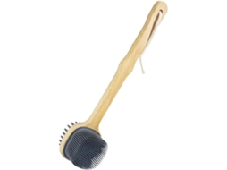 Escova De Banho Dupla Face Mikikit Em Silicone Com Cabo Longo Bambu, Preta E Cinza, Para Massagem Corporal, Esfoliação