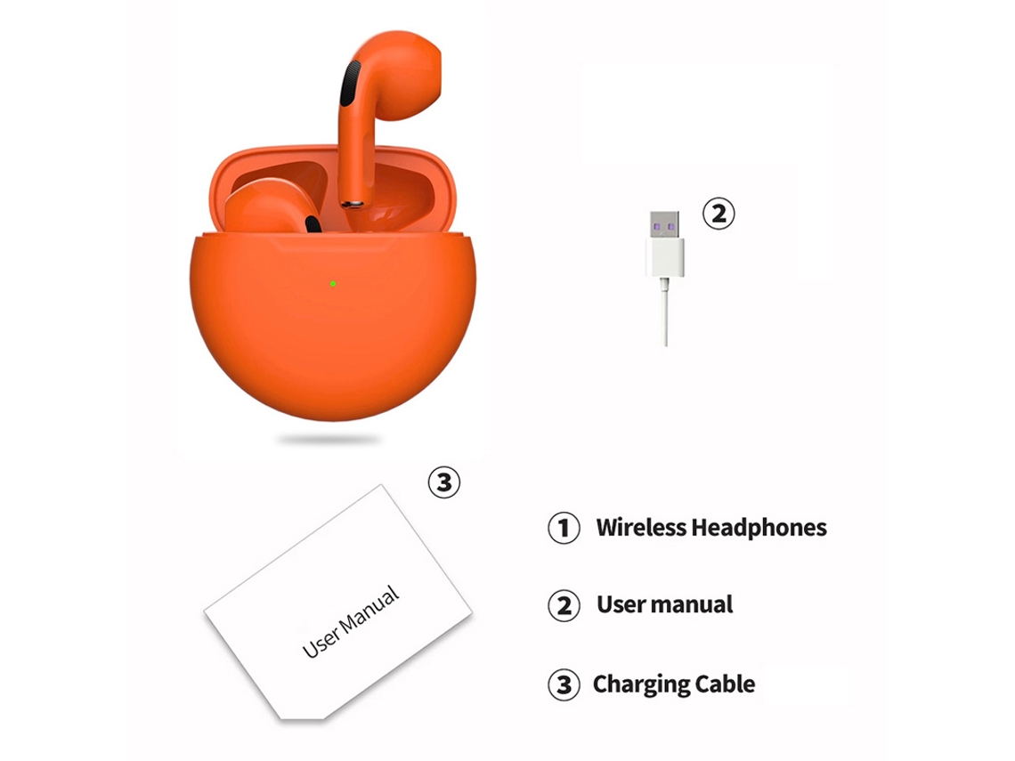 Fones de Ouvido Bluetooth, Fones de Ouvido com Cancelamento de Ruído Sensíveis Ao Toque, Estilo Semi intra auricular MDUG (laranja)