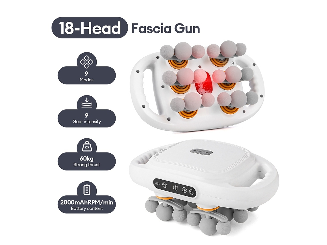 Pistola De Massagem Corporal Completa Com 18 Cabeças, 9 Modos De Vibração De Alta Frequência, Costas, Cintura, Pescoço, Ombros, Ma Aquaforge
