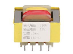 Módulo transformador de potência isolado com 9 pinos, 50Hz, entrada de 3VA, saída de 12V.