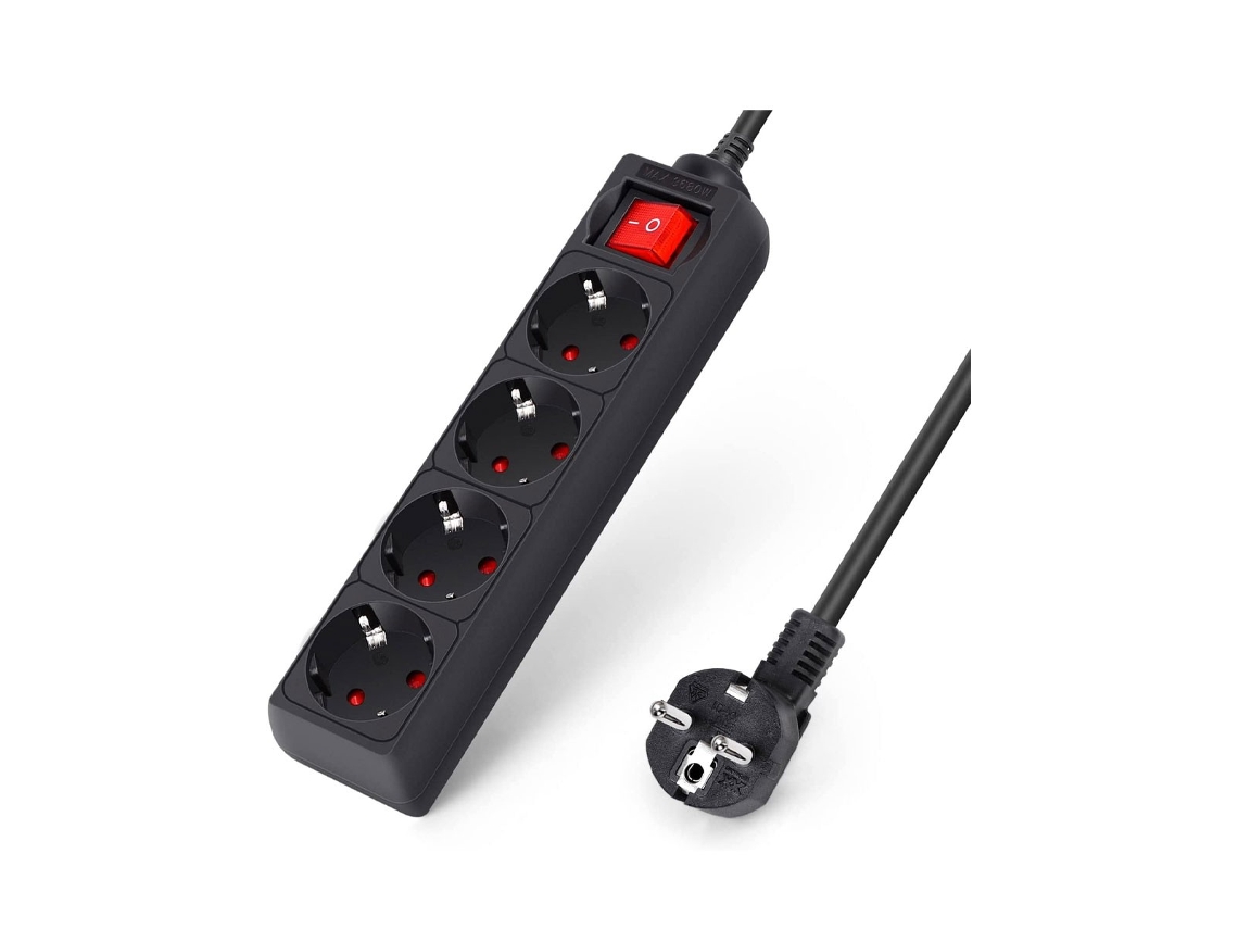 Régua com 4 Tomadas e Interruptor AIGOSTAR 3M Preto