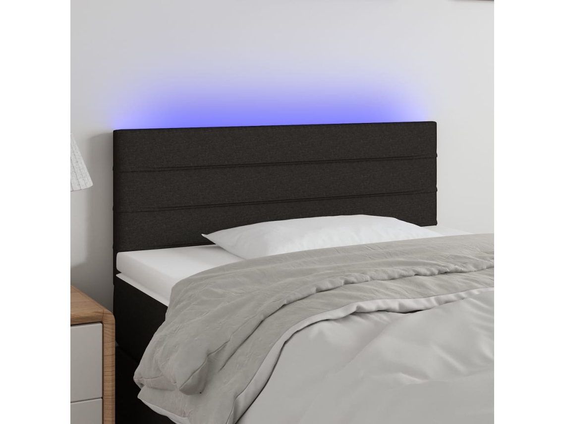 Vidaxl Cabeceira De Cama C/ Luzes Led Tecido 90x5x78/88 Cm Preto