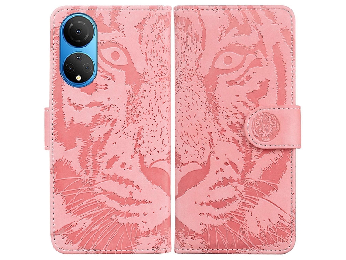 Capa De Couro Com Aba Horizontal Para Celular For Honor X7 Com Estampa De Tigre Em Relevo