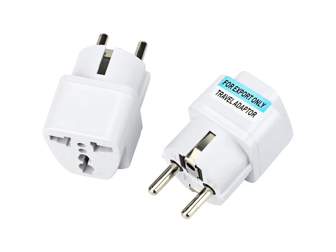 2x Adaptadores De Energia Ca Universais Eua/reino Unido/china Para Europa(ue)/ França(fr) Com Plugue Aterramento, Padrões Ce Rohs, 16a, Branco