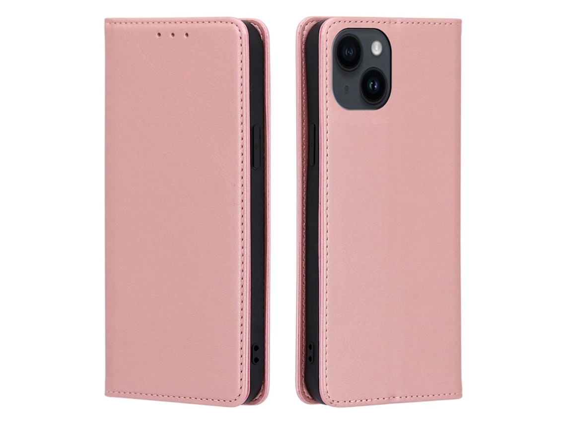 Capa Textura Gémeo Para Iphone 15 Pele Sintética Magnética Rosa