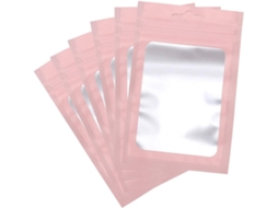 Sacos De Alumínio, Pacote Com 100 Unidades, Sacos De Alumínio Rosa Com Fecho Hermético E Janela Transparente, 8 X 13 Cm Aquaforge