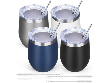 Conjunto de 4 Copos de Vinho com Tampa Válvula a Vácuo MEOIRUERY