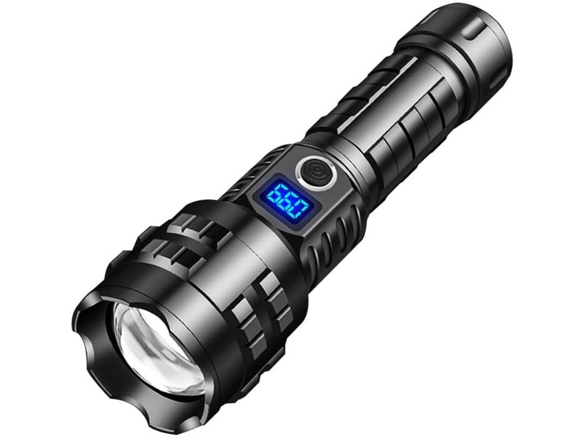 Lanterna Led Recarregável Com Visor Lcd, Zoom E Carregamento Rápido Usb-c (preta)