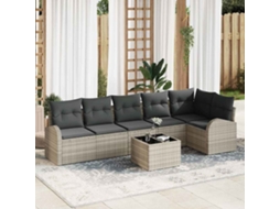 Vidaxl Conjunto De Sofá De Jardim 7 Unid. Cinzento-claro Vime Pe