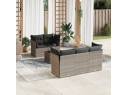 Vidaxl 6 Pcs Conj. Sofás Jardim Com Almofadões Vime Pe Cinzento-claro