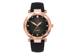 Relógio de Pulso Feminino Simples com Correia de Couro Pu e Movimento de Quartzo (preto)