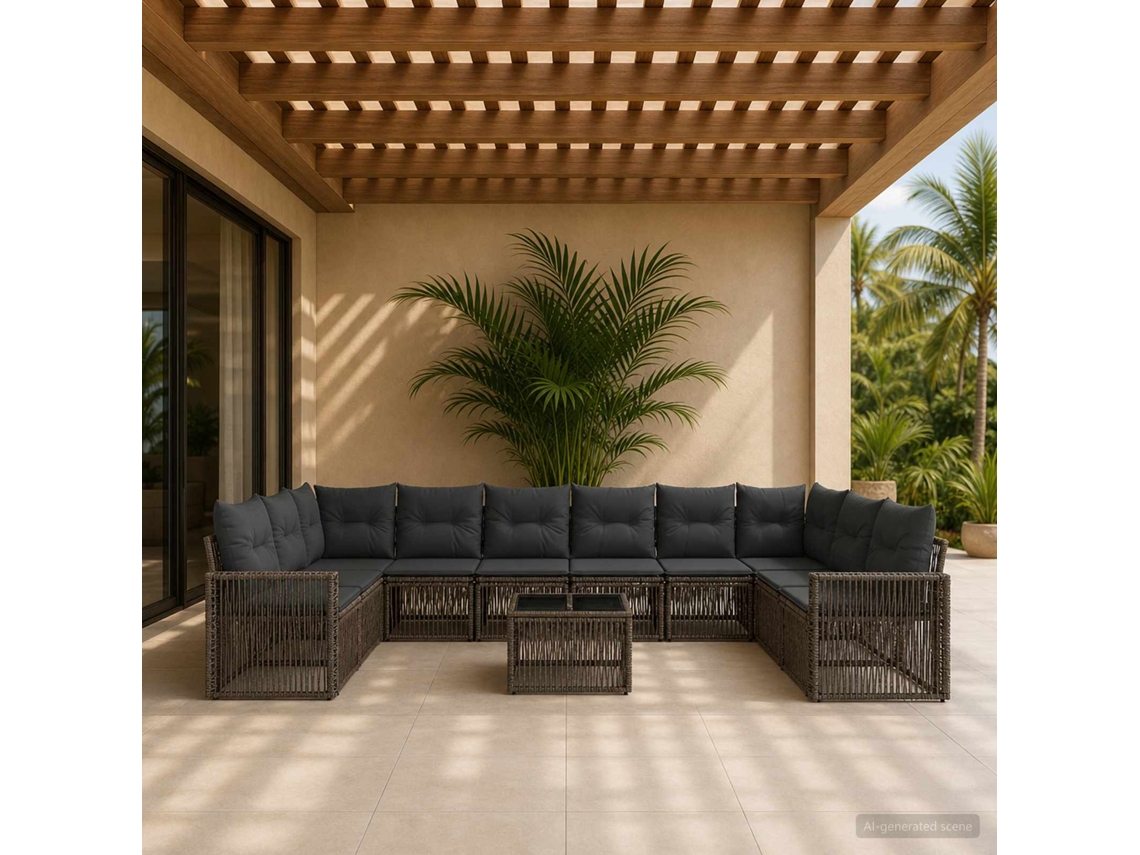 Vidaxl Conjunto De Sofá De Jardim 11 Pcs Cinza E Cinza Escuro Vime Pe