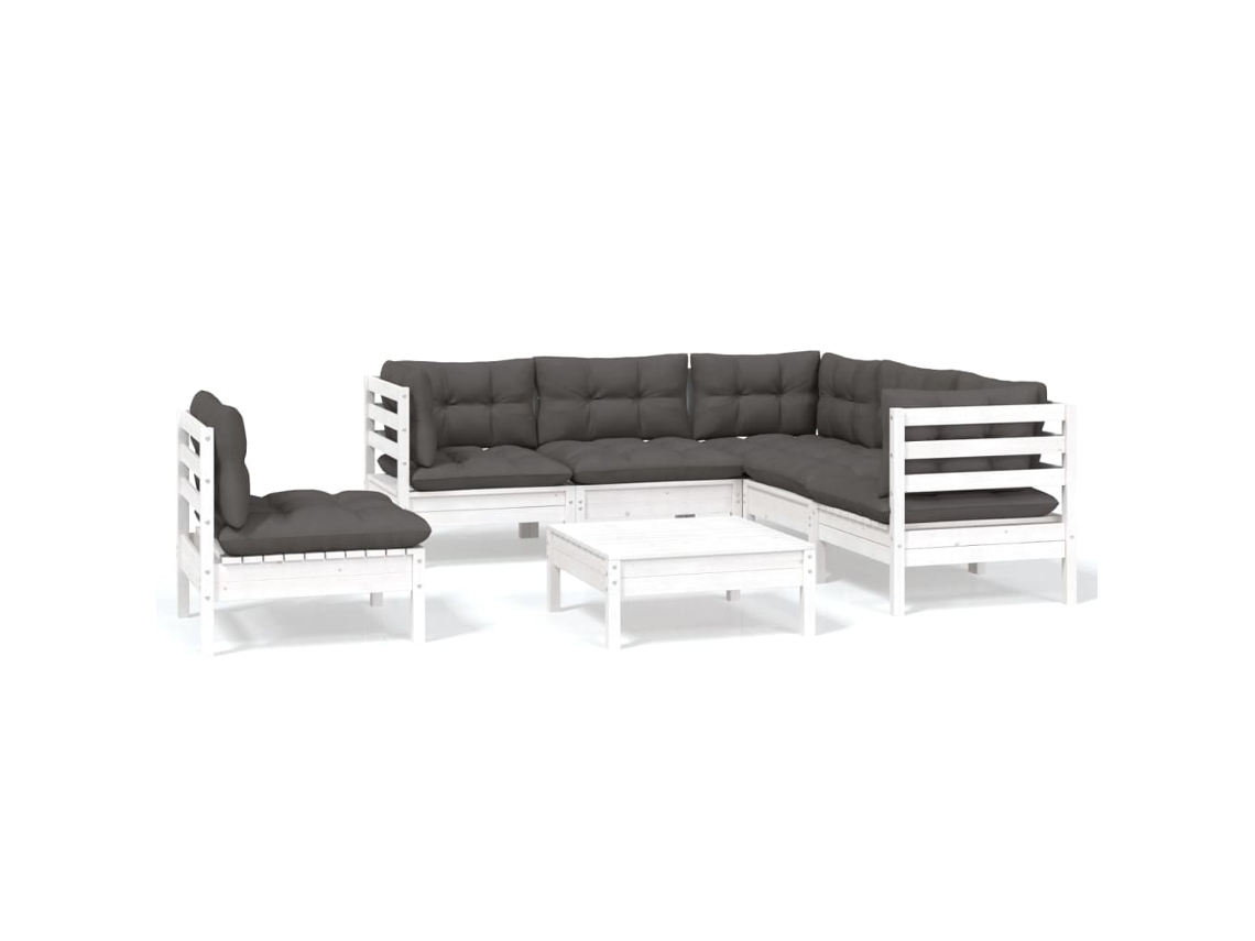Conjunto de 6 Lounge de Jardim com Almofadões Pinho Branco MAISON EXCLUSIVE
