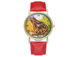 Relógio de pulso analógico moderno com mostrador redondo e movimento de quartzo (vermelho)