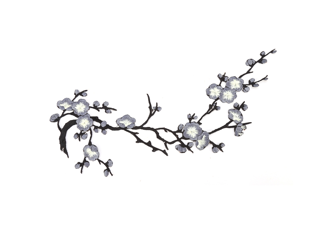KOFIHETY Apliques de flores de cerejeira para costura e bordado, para vestido, cinza e preto